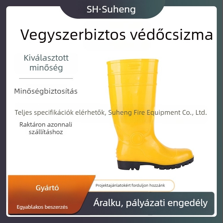 Por- és ütésálló, átütés-ellenálló védő bakancsok, magas szárú esővédő bakancsok, gumírozott talppal, kémiaellenálló