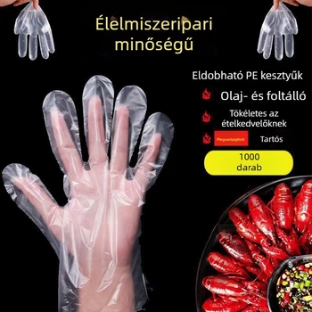 Egyszer használatos kesztyűk, vastagított, tartósak, zacskóban csomagolva, PE élelmiszer-minőségű, kereskedelmi cateringhez