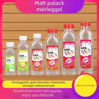 500 ml átlátszó PET négyszögletes italosüveg fedéllel, mézhez, borhoz és gyümölcsléhez, mintaüveg