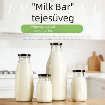 Átlátszó üvegpalack élelmiszer-minőségű tejhez, zárható italos palack, gyümölcslé és puding üveg, újrahasználható palack