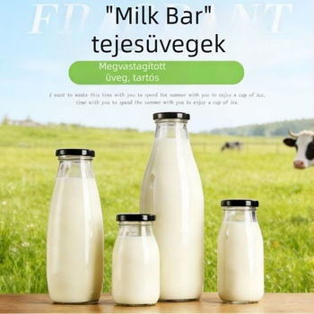Átlátszó üvegpalack élelmiszer-minőségű tejhez, zárható italos palack, gyümölcslé és puding üveg, újrahasználható palack