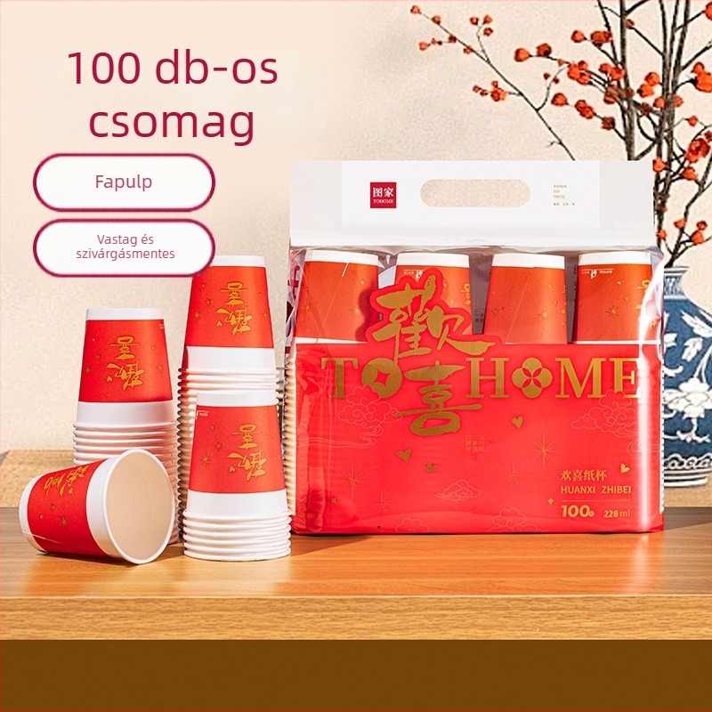 Picture Family egyszer használatos papírpoharak, vastagított ünnepi poharak irodába, otthonra és kereskedelmi felhasználásra, 100 darabos csomag