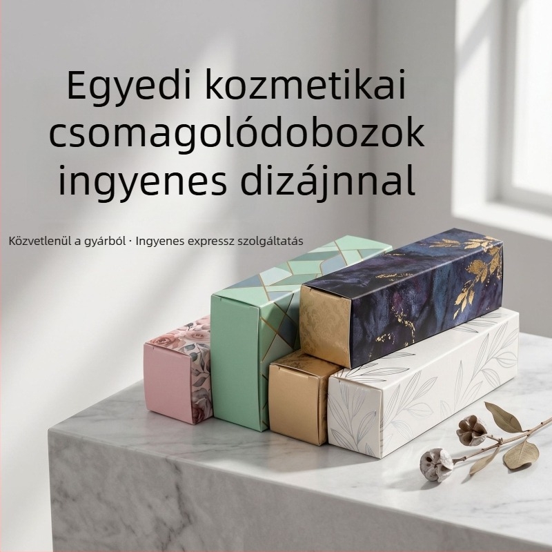 Személyre szabott kozmetikai csomagolások: kartondoboz rúzs, logónyomtatás, kis tétel