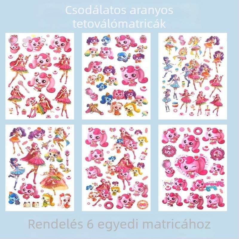 Gyerekeknek szóló tetováló matricák — aranyos lányos mintákkal, új, nem mérgező, vízálló, tartós, egyszer használatos