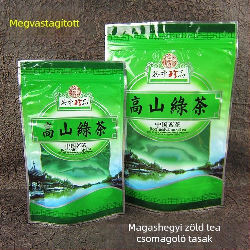 Gaoshan zöld tea – vastagított önzáró tea csomagoló tasak, 100 g / 250 g / 500 g