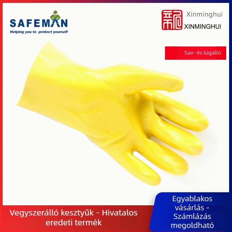 Junyu 7906 Műanyag bevonatú kesztyűk, 28 cm, sav- és alkáli ellenálló bélés, kopásálló kémiai védő kesztyűk