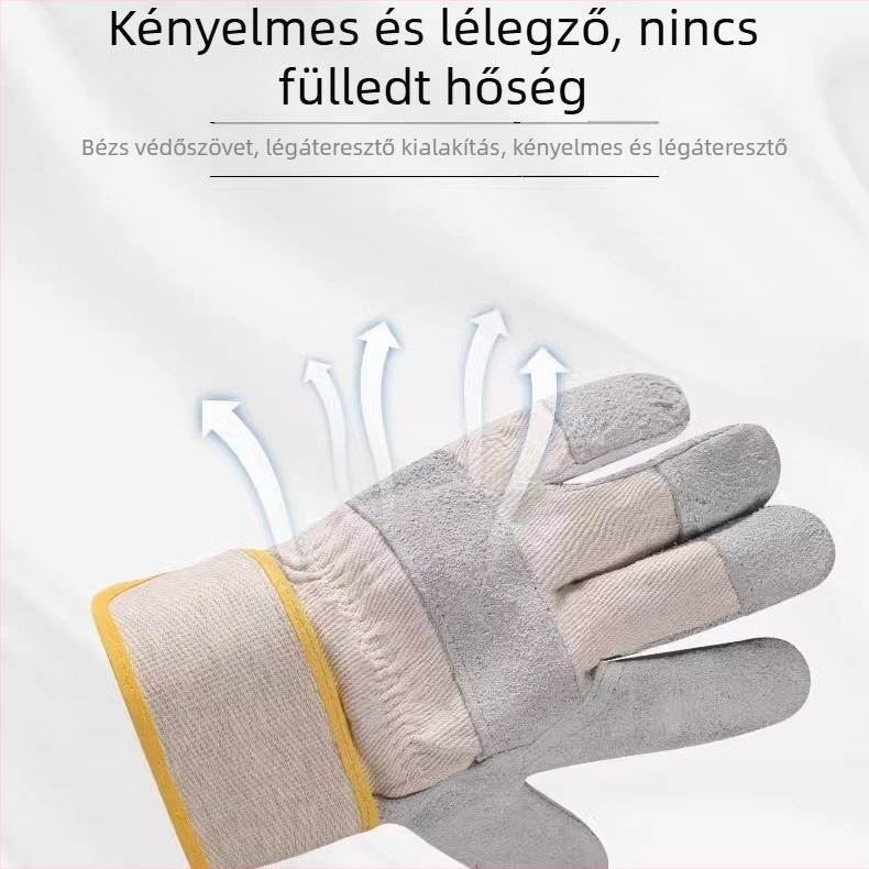 Hegesztőkesztyűk Tehénbőrből, rövid mandzsetta, lélegző, hőálló és kopásálló.