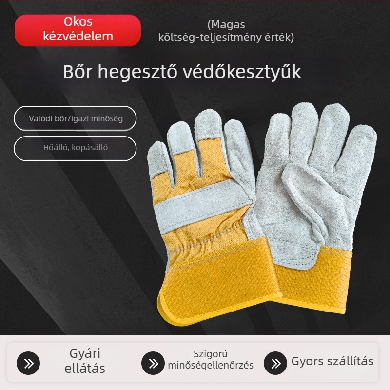 Marhabőr hegesztőkesztyű, rövid csuklós, hőálló, szigetelt, megvastagított, kopásálló, elektromos hegesztéshez
