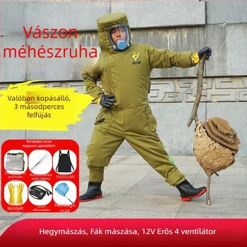 Egy darabos, légáteresztő, megerősített vászon védőruha fákon történő mászáshoz, méhek ellen