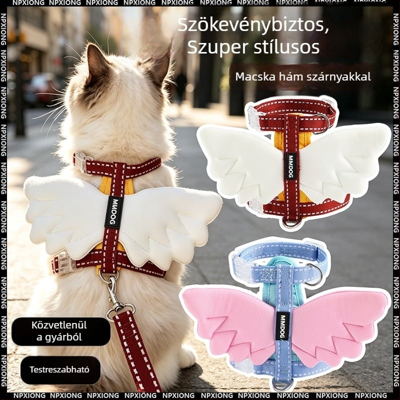 Angel Wings macska hám, mellény-stílusú póráz, kültéri használatra, anti-szökés
