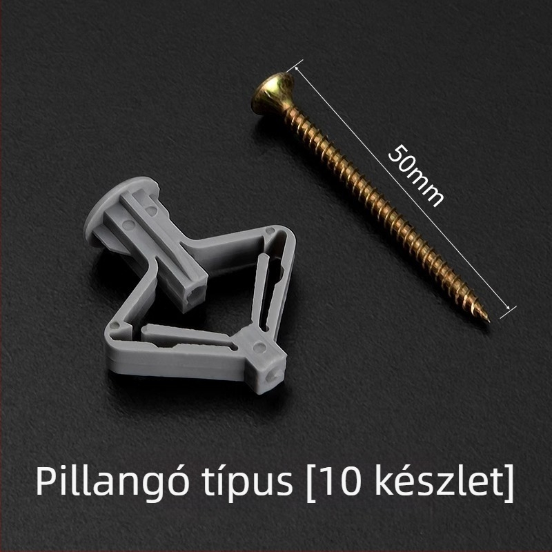 Gipszkartonhoz készült expanziós csavar készlet bővítőcsövekkel, műanyag dugókkal és pillangó alakú öntörő csavarokkal