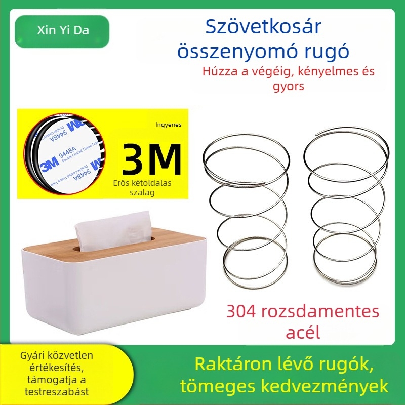 304 rozsdamentes acélból készült szalvétatartó rugóval, automatikus emeléssel, tartalmaz 3M kétoldalas ragasztót