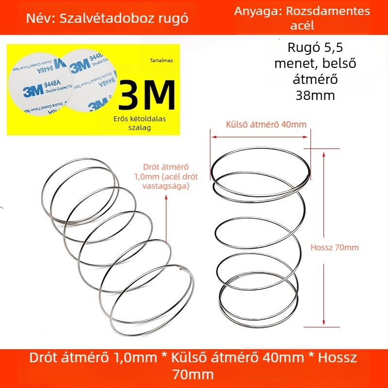 304 rozsdamentes acélból készült szalvétatartó rugóval, automatikus emeléssel, tartalmaz 3M kétoldalas ragasztót