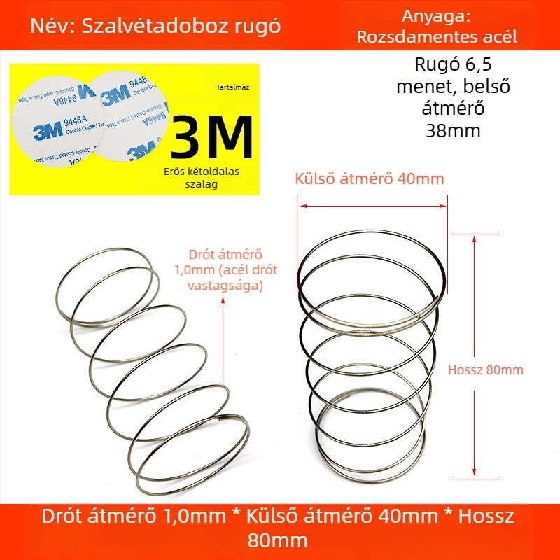 304 rozsdamentes acélból készült szalvétatartó rugóval, automatikus emeléssel, tartalmaz 3M kétoldalas ragasztót