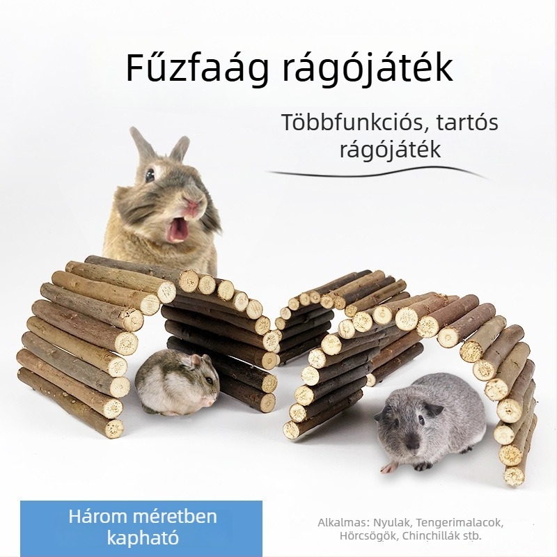 Hörcsög játékok és kiegészítők fűzfa ágakból — DIY harapós készlet, létrával, kerítéssel és íves híddal