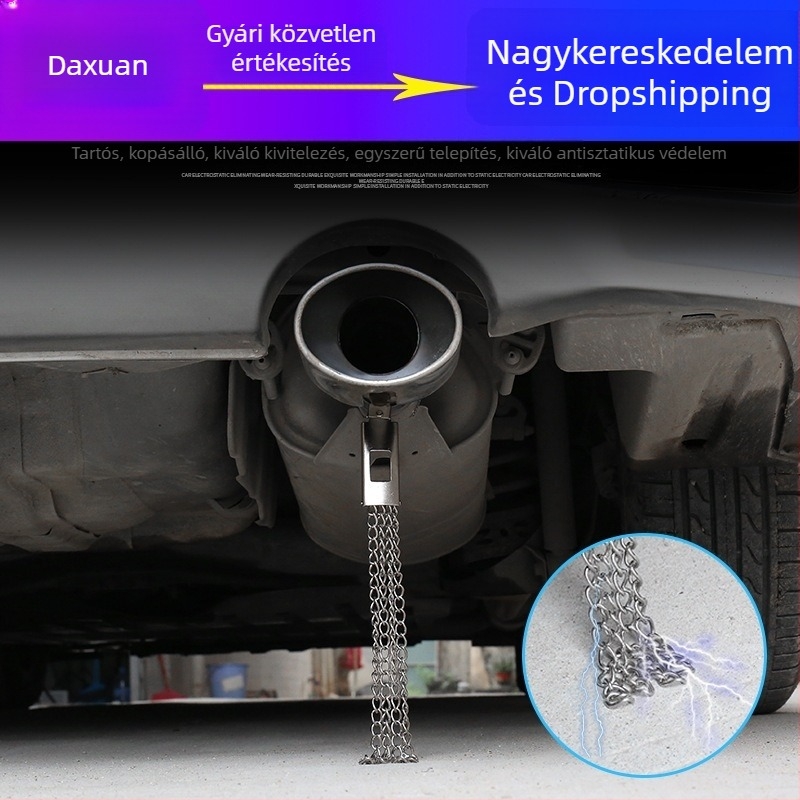 Jármű elektrosztatikus eliminátor szalag és földelő szalag a kipufogócsőhöz, függő kisülési vonal