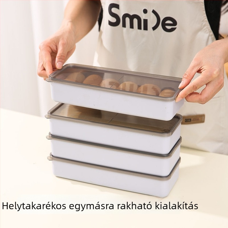 Konyhai műanyag frissességmegőrző doboz, nedvességálló és zárható, zöldségek, tojás és hús szeletek tárolására a hűtőben