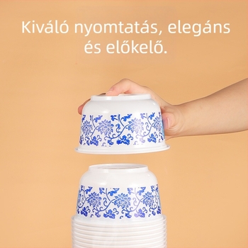 Egyszer használatos műanyag tál kék-fehér porcelán hatású dizájnnal, luxus, hőálló, élelmiszer-minőségű, cateringre, esküvőkre és otthoni használatra