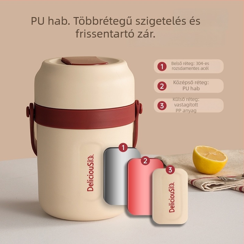 304 rozsdamentes acél belsővel, szigetelt, hordozható, többrétegű ebédbox, kettős rétegű, diákoknak és dolgozóknak