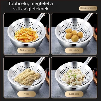 Rozsdamentes acélból készült vastagított olajban sütő szűrő, háztartási és professzionális használatra, konyhai szita, nagy méret