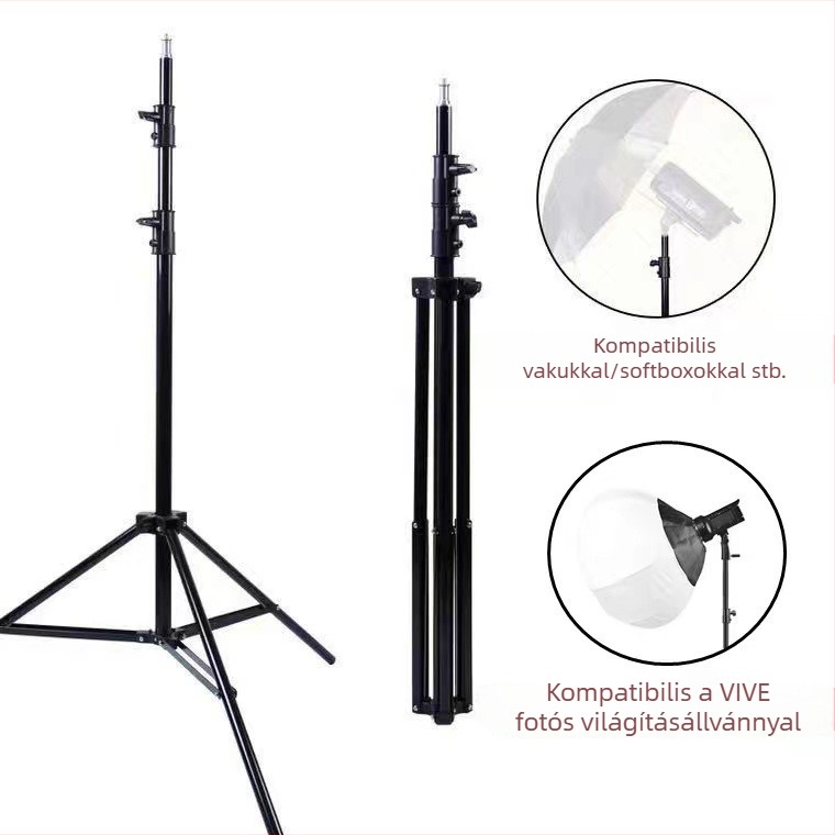 2,8 m-es padlón álló tripod telefon-tartóval és világítással élő közvetítéshez