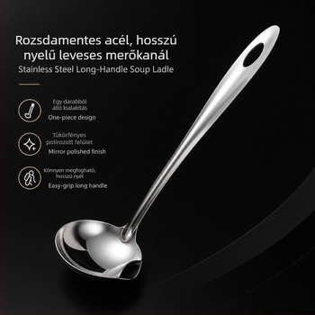 201 rozsdamentes acél olajválasztó kanál finom hálós szűrővel, hosszú nyél, forró fazékhoz