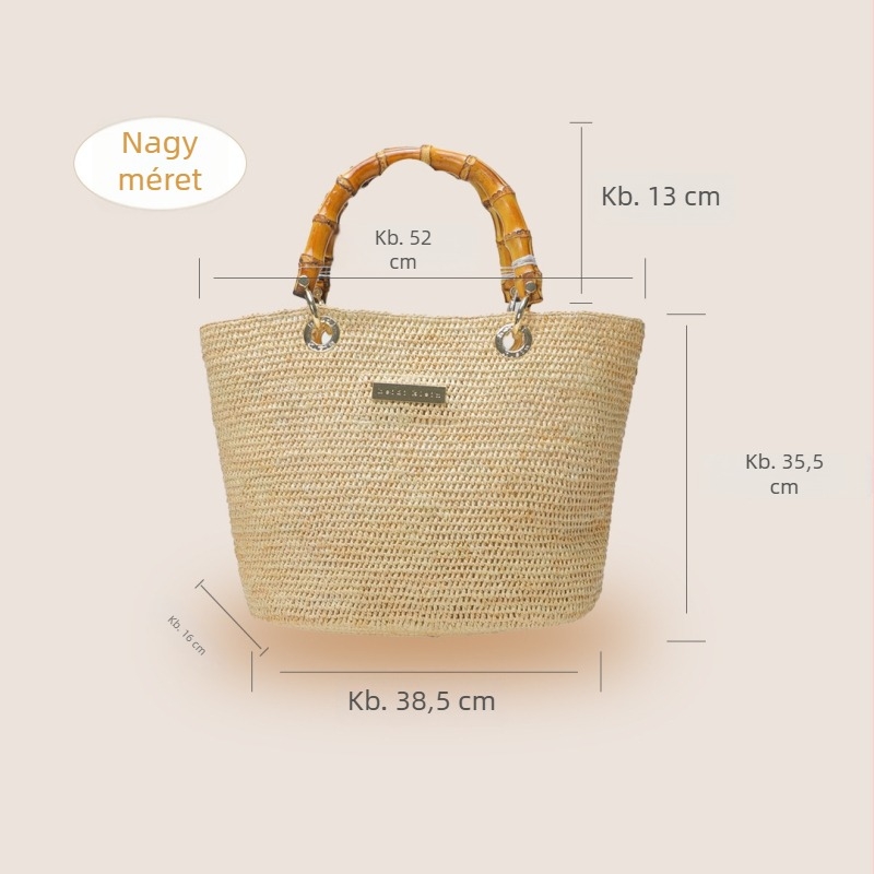 Kaishida raffia táska, kézzel szőtt, francia stílus, nagy kapacitás, letisztult dizájn
