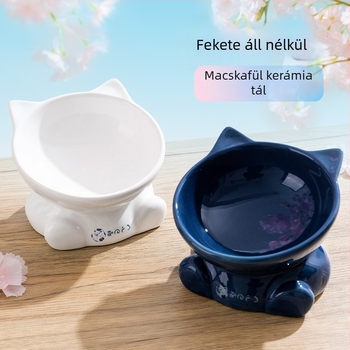 Japán stílusú macskafej alakú kerámia tál, macskaeledel-tál, stabil és felborulásmentes, alkalmas itatnak vagy etetésnek kisállatok számára.