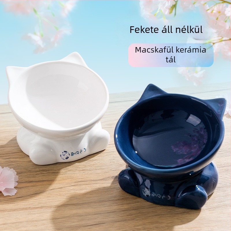 Japán stílusú macskafej alakú kerámia tál, macskaeledel-tál, stabil és felborulásmentes, alkalmas itatnak vagy etetésnek kisállatok számára.