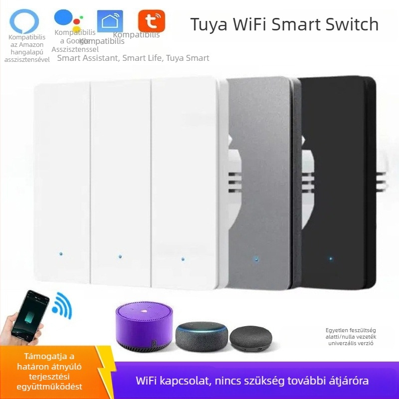 WiFi kapcsoló T34-es, Bluetooth és 433 MHz, kettős és hárommódú, távirányítás okosalkalmazáson keresztül, pontpanel