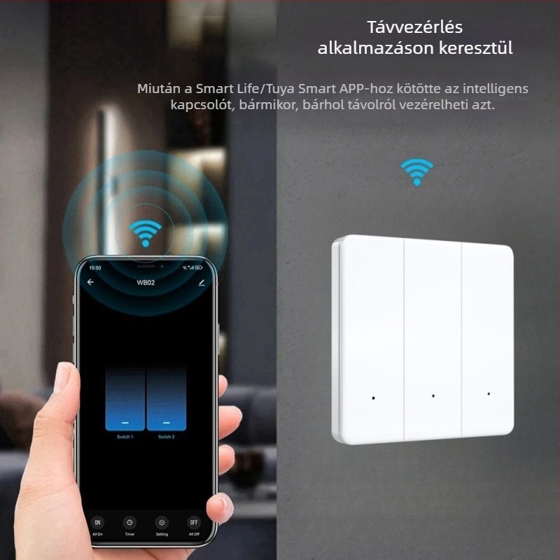 WiFi kapcsoló T34-es, Bluetooth és 433 MHz, kettős és hárommódú, távirányítás okosalkalmazáson keresztül, pontpanel