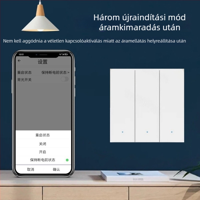 WiFi kapcsoló T34-es, Bluetooth és 433 MHz, kettős és hárommódú, távirányítás okosalkalmazáson keresztül, pontpanel