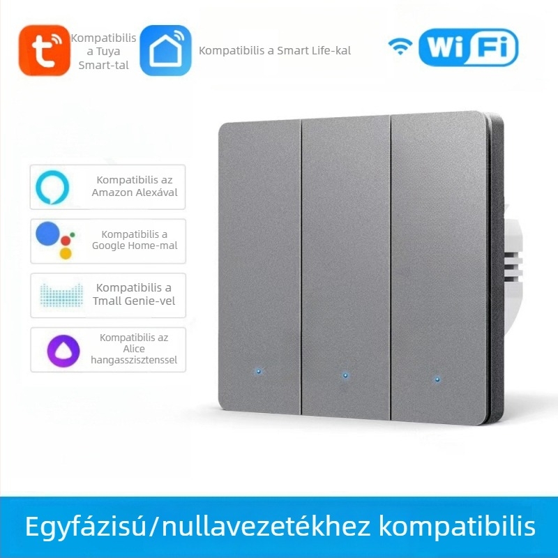 WiFi kapcsoló T34-es, Bluetooth és 433 MHz, kettős és hárommódú, távirányítás okosalkalmazáson keresztül, pontpanel