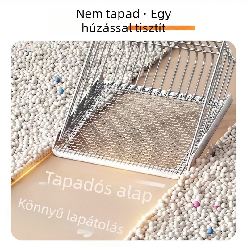 Hosszú fogantyúval ellátott fémlapát macskaalmokhoz