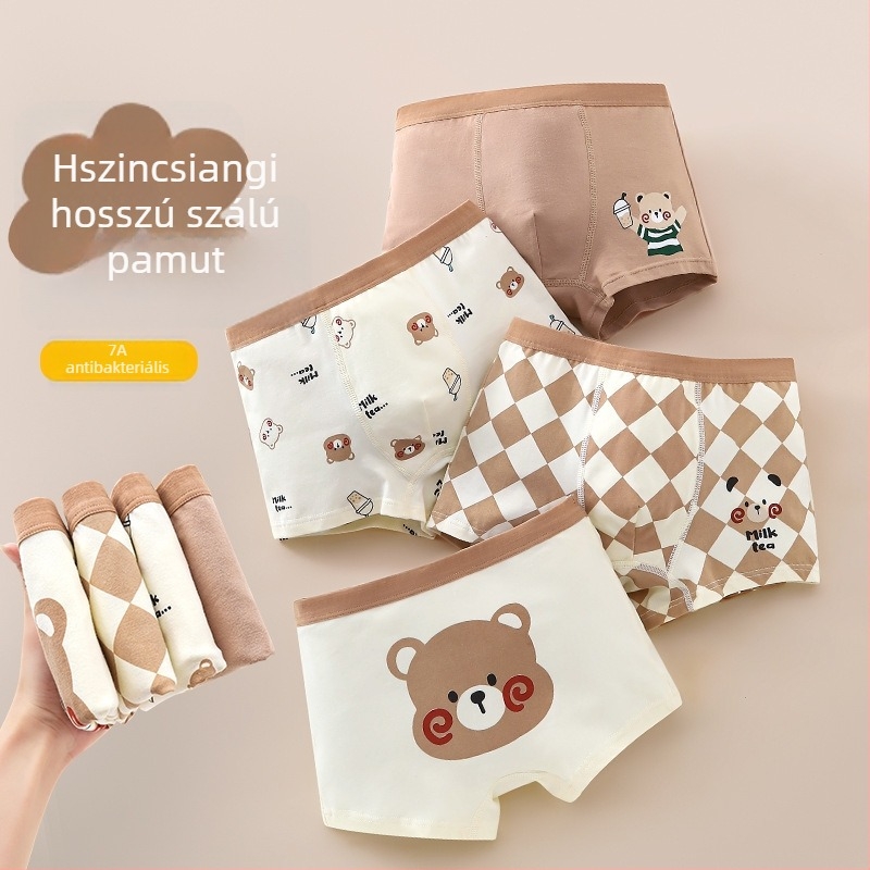 Gyerekeknek készült pamut boxer, A osztályú, antibakteriális, 3–8 éveseknek, 95% pamut, 5% elasztán
