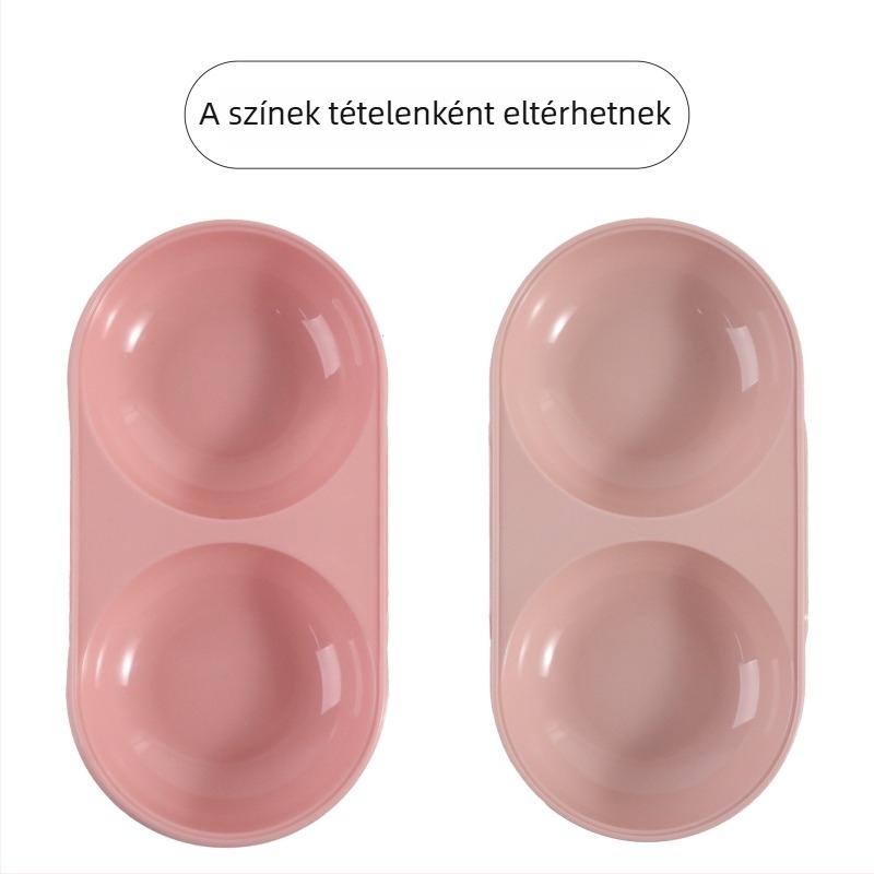Cukorkaszínű műanyag macska tálak, ovális dupla tál, macaron stílus