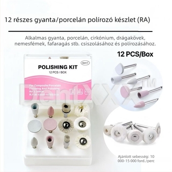 12 részes készlet gyanta, porcelán, cirkónium-oxid és fém csiszoló- és polírozó eszközökhöz, alacsony fordulatú markolattal