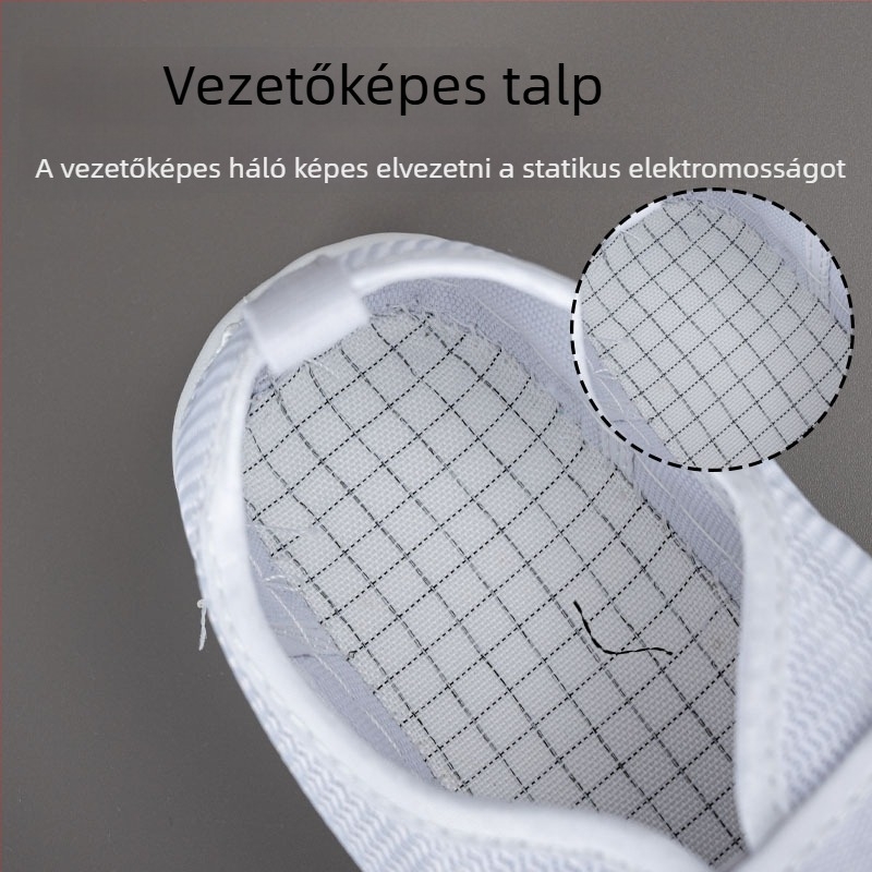 Antisztatikus hálós cipő, légáteresztő, vastagított puha talp, tépőzáras zárás, uniszex műhelycipő