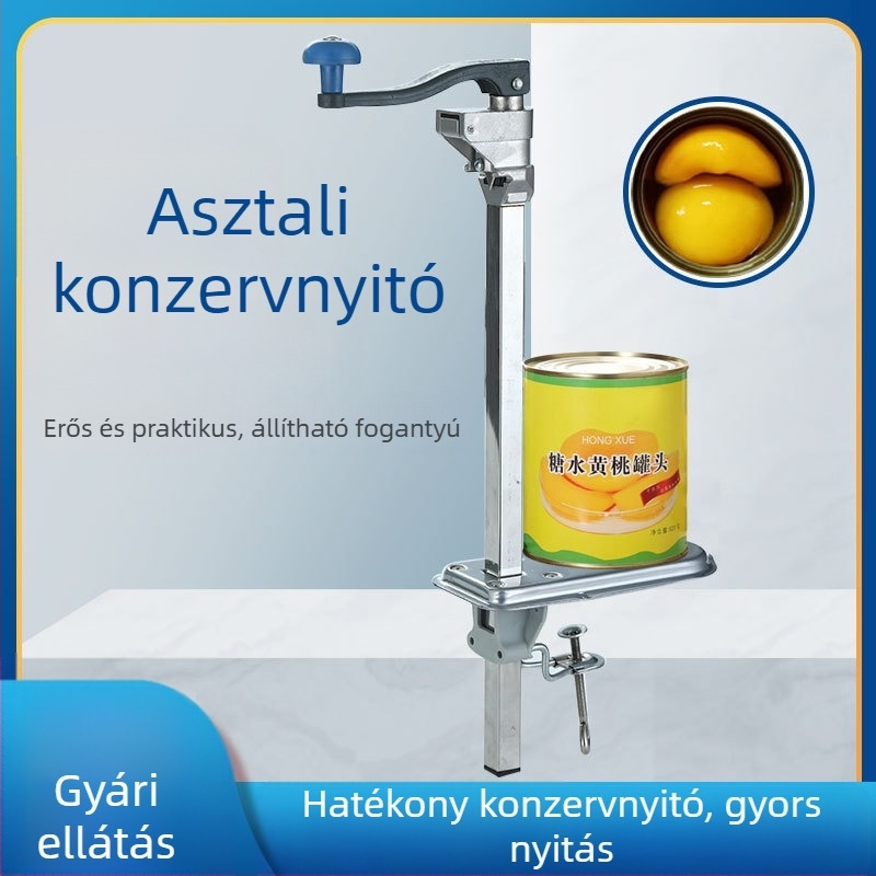 Irodai asztali konzervnyitó, kézi, forgó, rozsdamentes acél