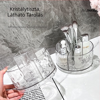 Könnyű luxus forgó kozmetikai ecset tartó és rúzs tároló, átlátszó kozmetikai tároló doboz