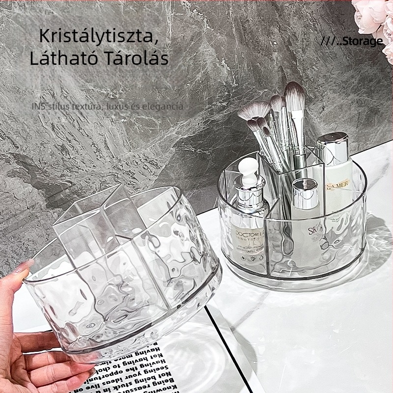 Könnyű luxus forgó kozmetikai ecset tartó és rúzs tároló, átlátszó kozmetikai tároló doboz