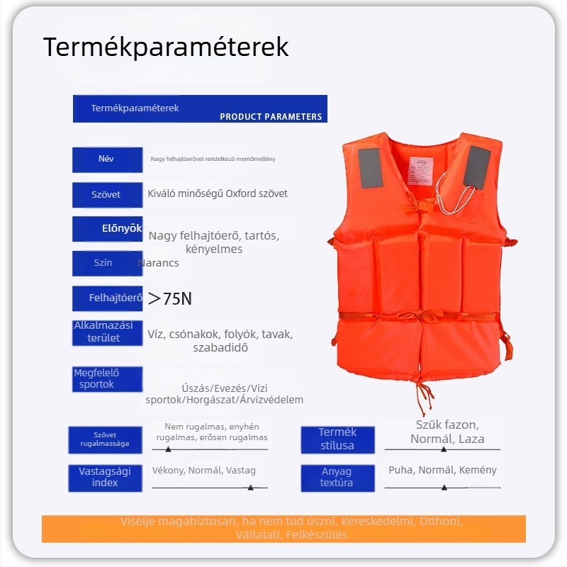 Felnőtt életmentő mellény, magas úszóerővel, professzionális úszó mellény a horgászathoz, hordozható csónakokra.