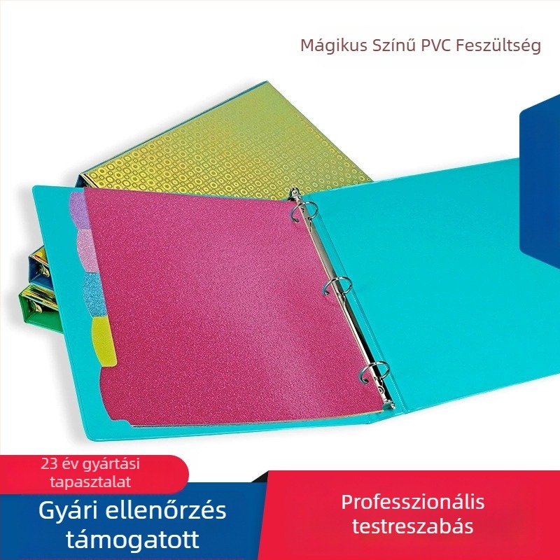 Meisi A4 PVC mappa 3 lyukú O-típusú kötés, élénk fedél