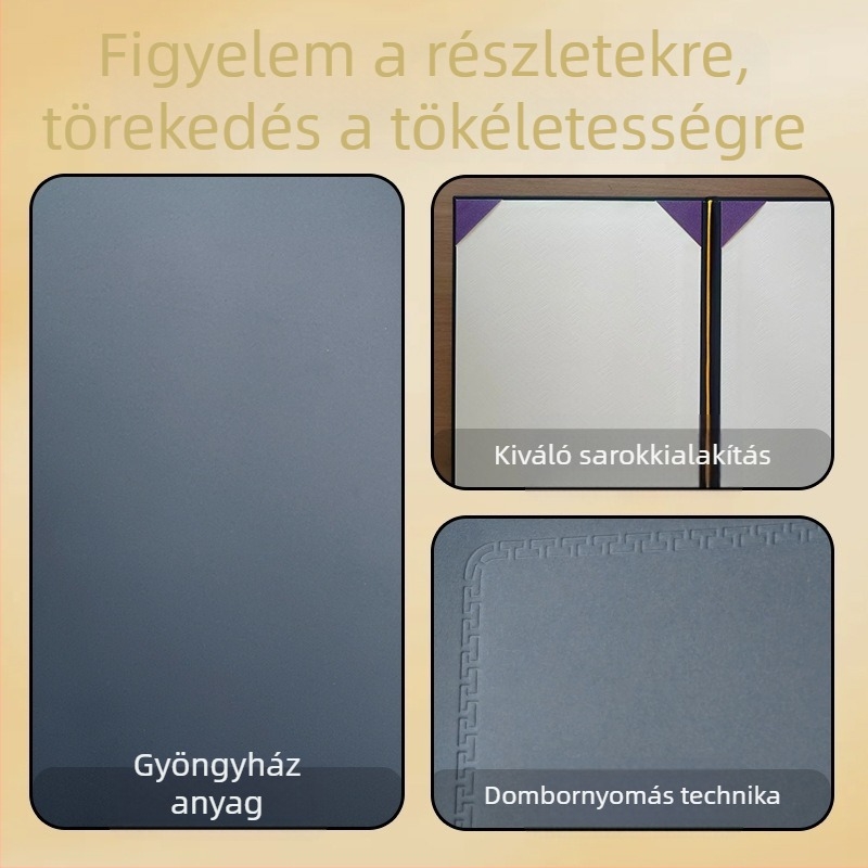 Velúrfedeles tanúsítványtartó gyöngyházfényű papírra, A4-es kinevezési levelekkel és luxus aláírási könyvvel