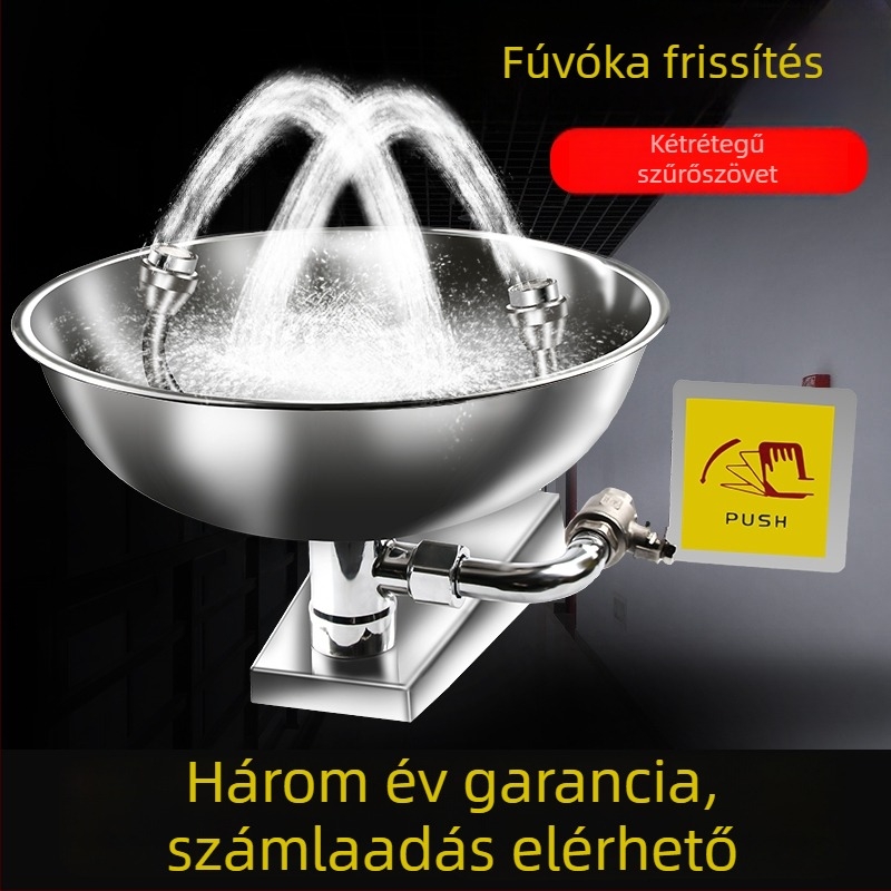 Laboratóriumi szemmosó állomás, 304-es rozsdamentes acélból, dupla csatlakozás, falra szerelhető vagy asztali típus, permetező öblítés, vészhelyzet