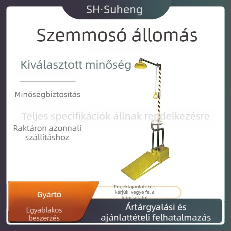 Lábpedálos szemmosó állomás, automatikus leeresztés, fagyálló, 304 rozsdamentes acél