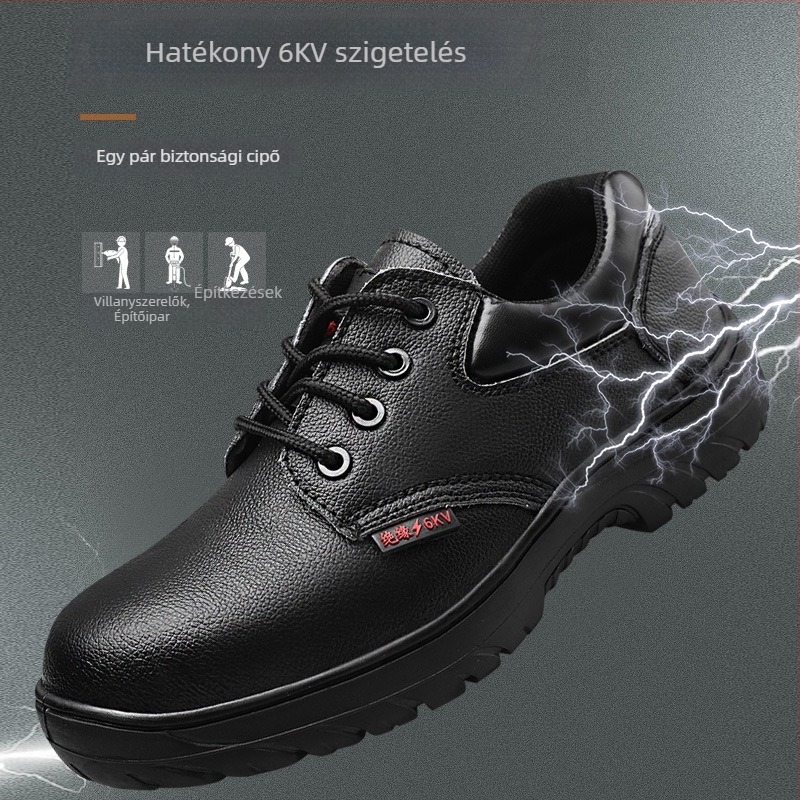 6 kV szigetelt villanyszerelő cipő műanyag orrvédővel, fémmentes, alacsony szárú, felsőrésze tehénbőr