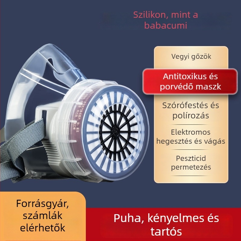 2020-as gázmaszk szórófestéshez, felújításhoz és csiszoláshoz — por- és vegyszervédelme, szilikonból, fejre szerelhető