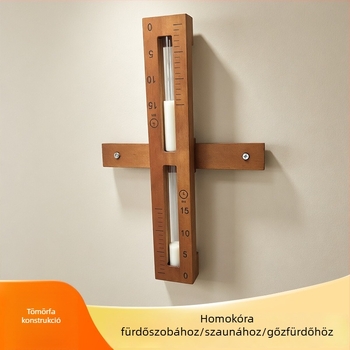 Fából készült, falra szerelhető homokóra időmérő szaunához/gőzfürdőhöz, hőmérővel