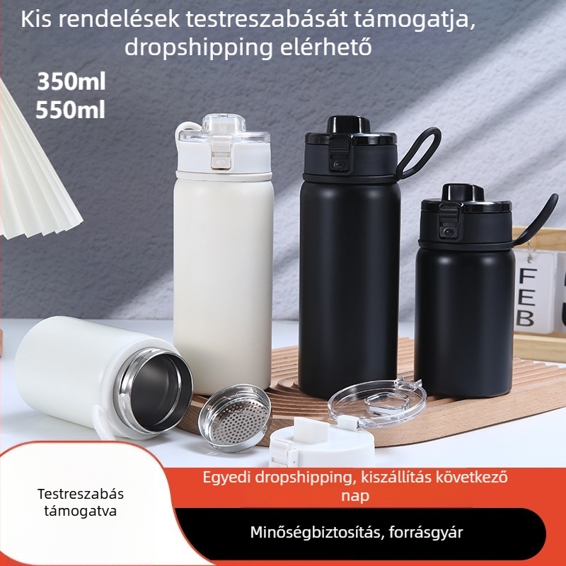 MLai teás termosz pohár szűrővel, duplafalas vákuum, belső 316 rozsdamentes acél, külső 201 rozsdamentes acél, hordozható és elegáns